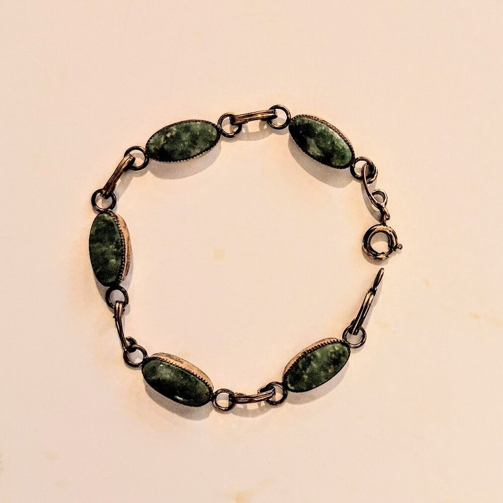 7P Vintage 12K Gold Filled Bracelet With 5 Jade Stones Excellent
